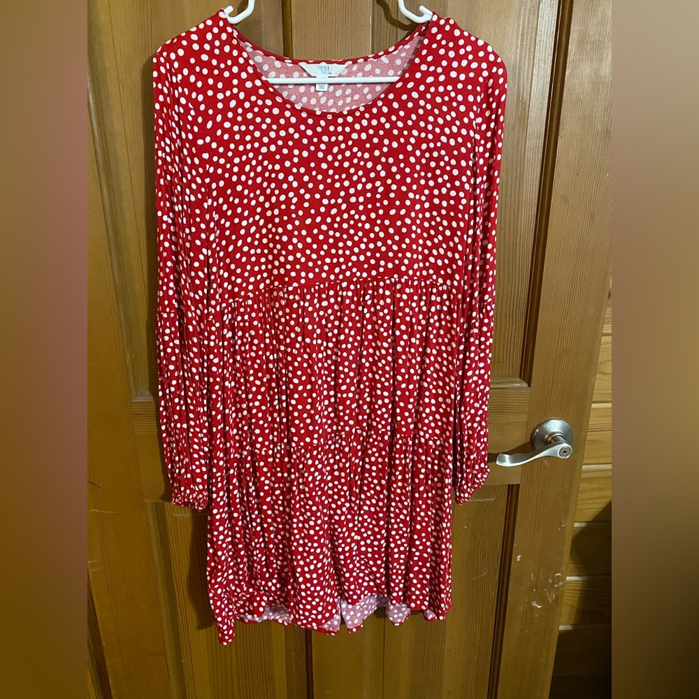 Time and Tru Red Polka Dot Long Sleeve Dress